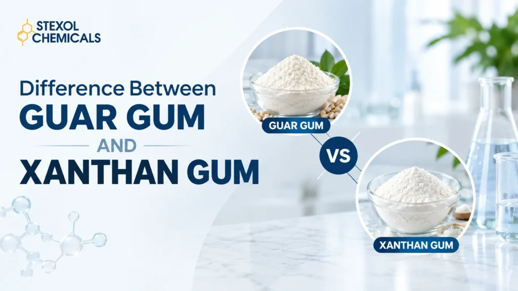 Difference between guar gum and xanthan gum showing a comparison of the two powdered ingredients