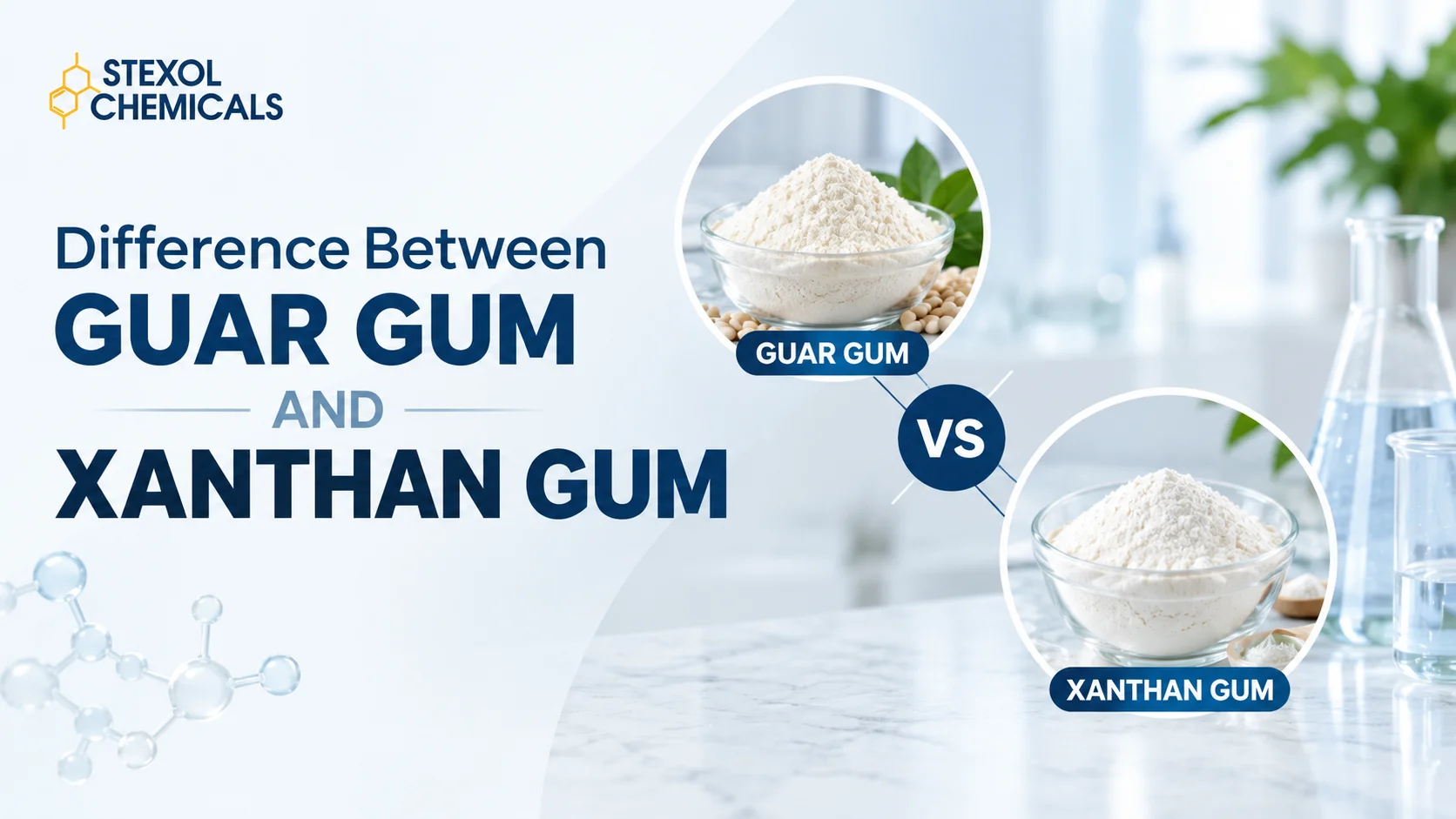 Difference between guar gum and xanthan gum showing a comparison of the two powdered ingredients